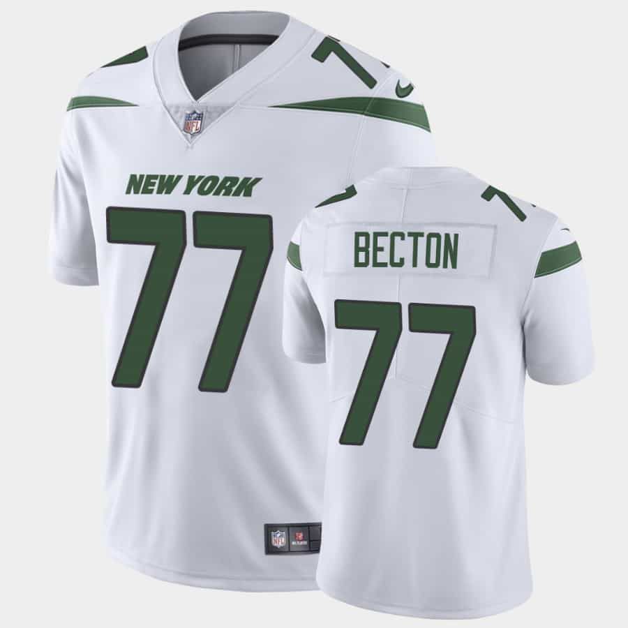 Men New York Jets 77 Mekhi Becton Nike White Vapor Limited NFL Jersey